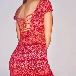 Red &White Floral Mini Dress M